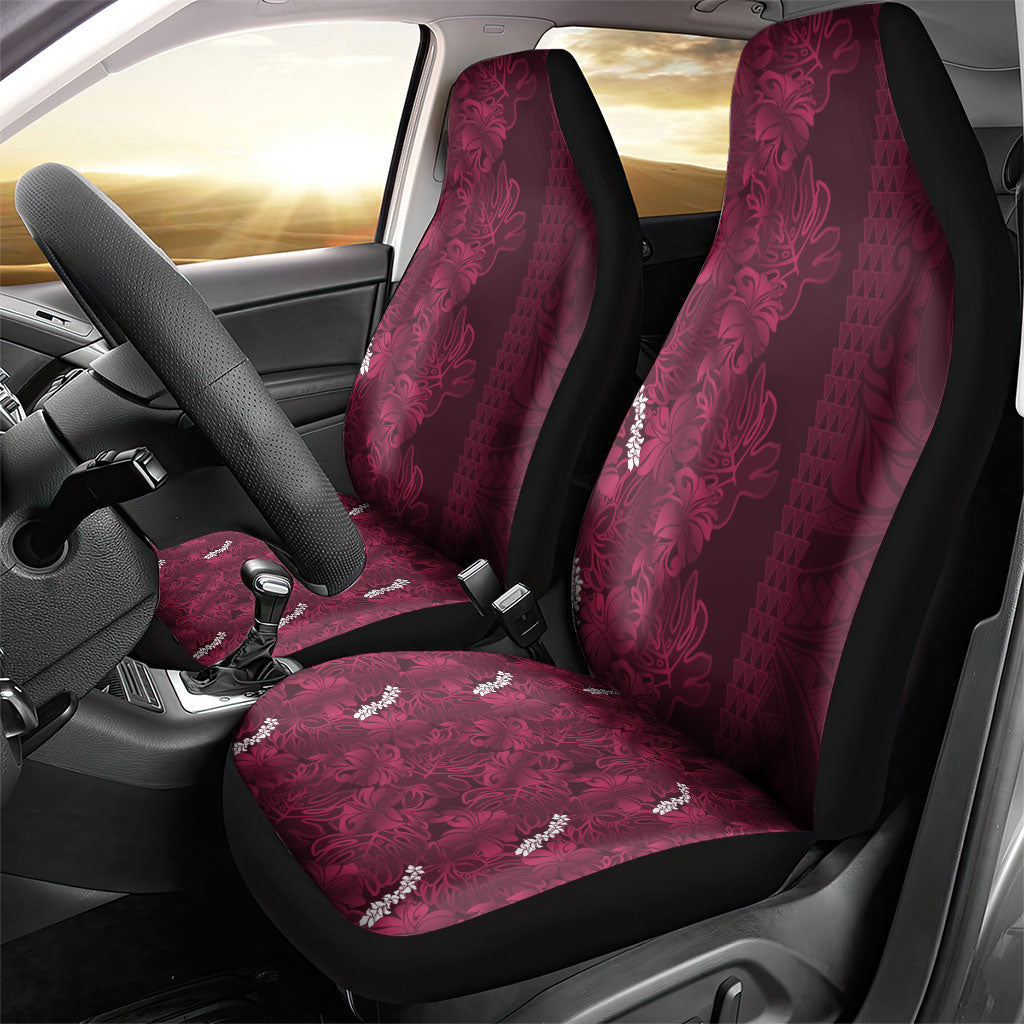 Burgundy Hibiscus Monstera Seamless Kakau Hawaii Car Seat Cover LT14 - Polynesian Pride