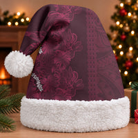 Burgundy Hibiscus Monstera Seamless Kakau Hawaii Christmas Santa Hat LT14 With Fur Burgundy - Polynesian Pride