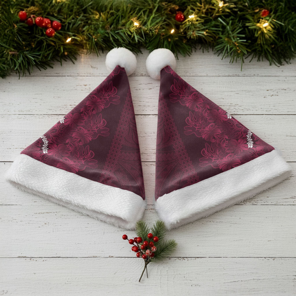 Burgundy Hibiscus Monstera Seamless Kakau Hawaii Christmas Santa Hat LT14 - Polynesian Pride