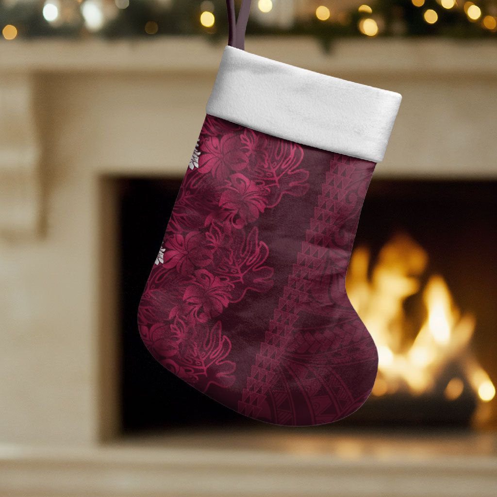 Burgundy Hibiscus Monstera Seamless Kakau Hawaii Christmas Stocking LT14 Set of 2 Burgundy - Polynesian Pride