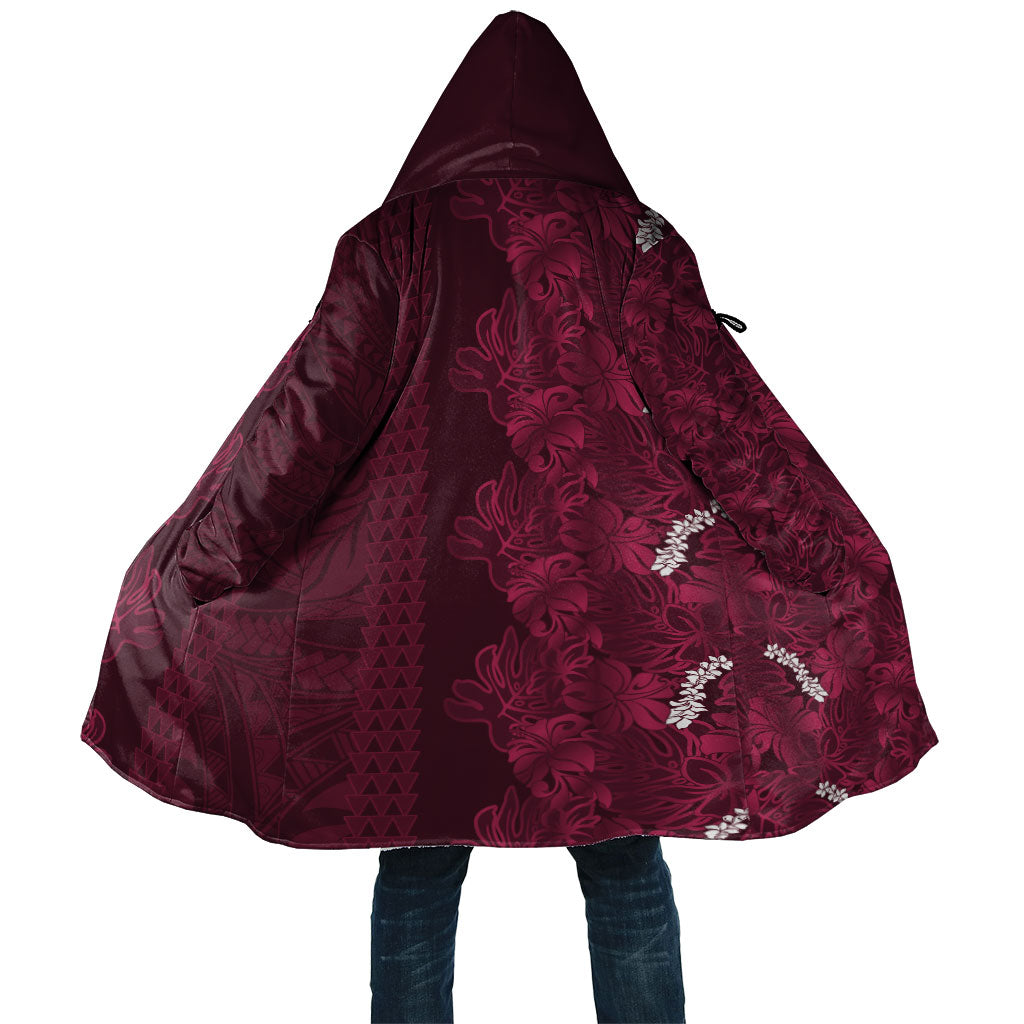 Burgundy Hibiscus Monstera Seamless Kakau Hawaii Cloak LT14 Unisex Burgundy - Polynesian Pride