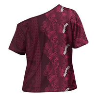 Burgundy Hibiscus Monstera Seamless Kakau Hawaii Cross Shoulder Shirt LT14 - Polynesian Pride