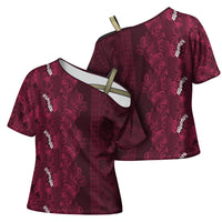 Burgundy Hibiscus Monstera Seamless Kakau Hawaii Cross Shoulder Shirt LT14 - Polynesian Pride