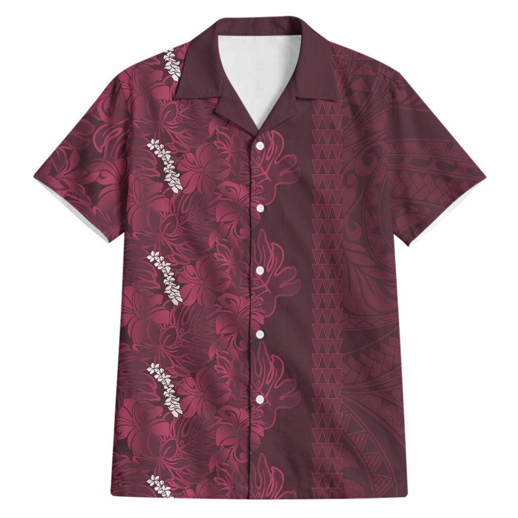 Burgundy Hibiscus Monstera Seamless Kakau Hawaii Hawaiian Shirt LT14 Burgundy - Polynesian Pride
