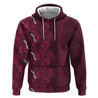 Burgundy Hibiscus Monstera Seamless Kakau Hawaii Hoodie LT14 Pullover Hoodie Burgundy - Polynesian Pride