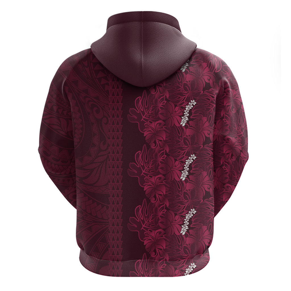 Burgundy Hibiscus Monstera Seamless Kakau Hawaii Hoodie LT14 - Polynesian Pride