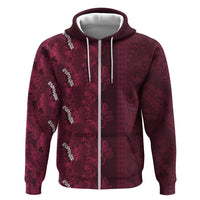 Burgundy Hibiscus Monstera Seamless Kakau Hawaii Hoodie LT14 Zip Hoodie Burgundy - Polynesian Pride
