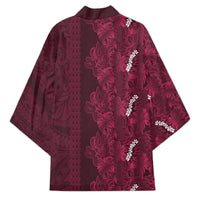 Burgundy Hibiscus Monstera Seamless Kakau Hawaii Kimono LT14 - Polynesian Pride