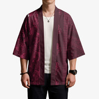Burgundy Hibiscus Monstera Seamless Kakau Hawaii Kimono LT14 - Polynesian Pride