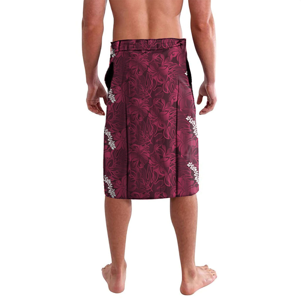 Burgundy Hibiscus Monstera Seamless Kakau Hawaii Lavalava LT14 - Polynesian Pride
