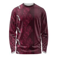 Burgundy Hibiscus Monstera Seamless Kakau Hawaii Long Sleeve Shirt LT14 Unisex Burgundy - Polynesian Pride