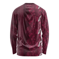 Burgundy Hibiscus Monstera Seamless Kakau Hawaii Long Sleeve Shirt LT14 - Polynesian Pride
