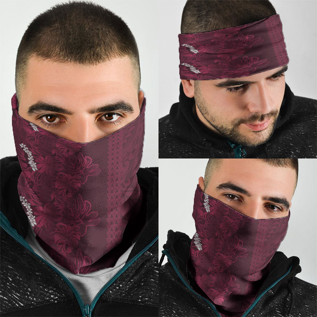 Burgundy Hibiscus Monstera Seamless Kakau Hawaii Neck Gaiter LT14 - Polynesian Pride
