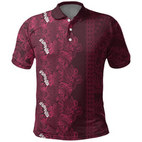 Burgundy Hibiscus Monstera Seamless Kakau Hawaii Polo Shirt LT14 Burgundy - Polynesian Pride