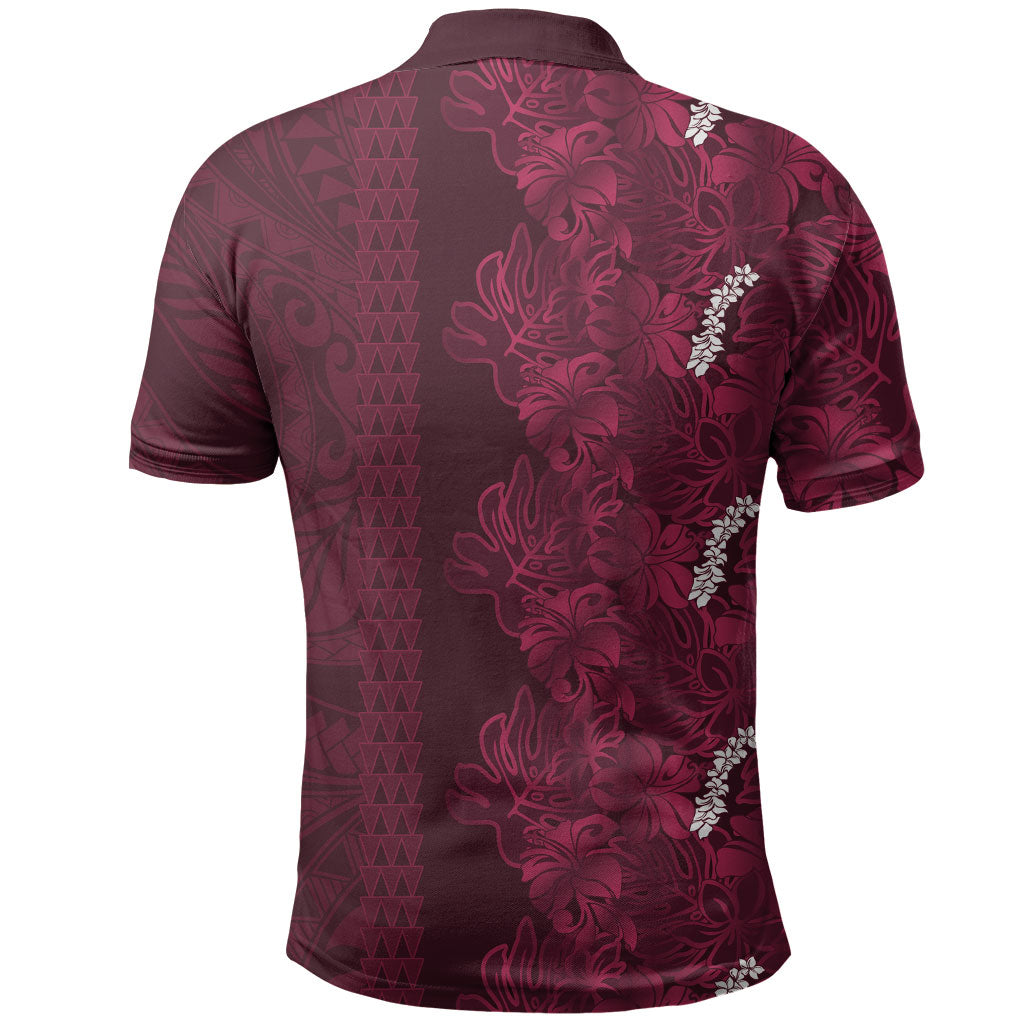 Burgundy Hibiscus Monstera Seamless Kakau Hawaii Polo Shirt LT14 - Polynesian Pride