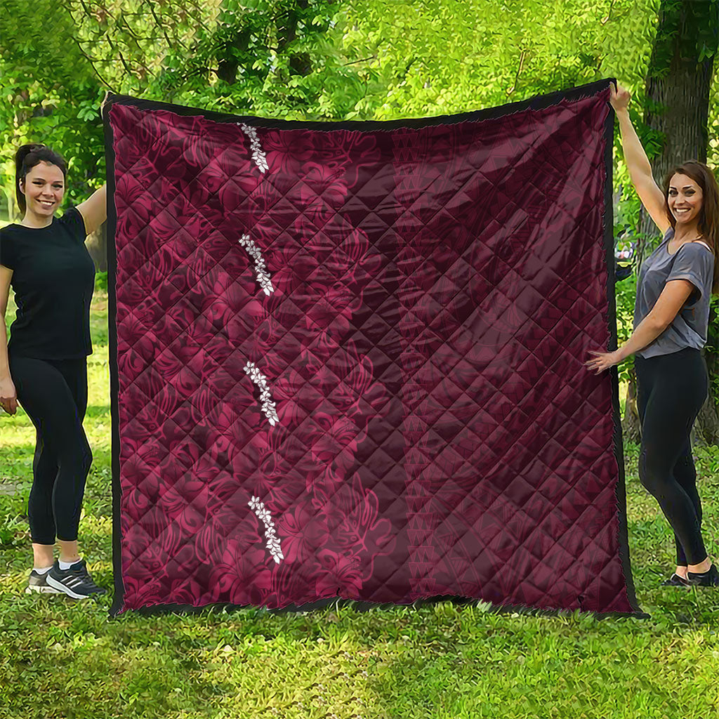 Burgundy Hibiscus Monstera Seamless Kakau Hawaii Quilt LT14 - Polynesian Pride