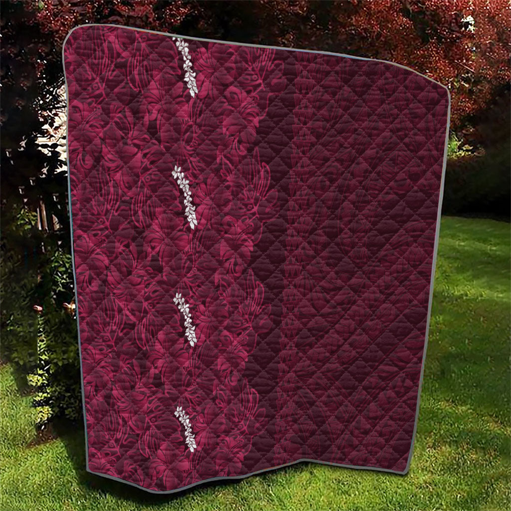 Burgundy Hibiscus Monstera Seamless Kakau Hawaii Quilt LT14 - Polynesian Pride