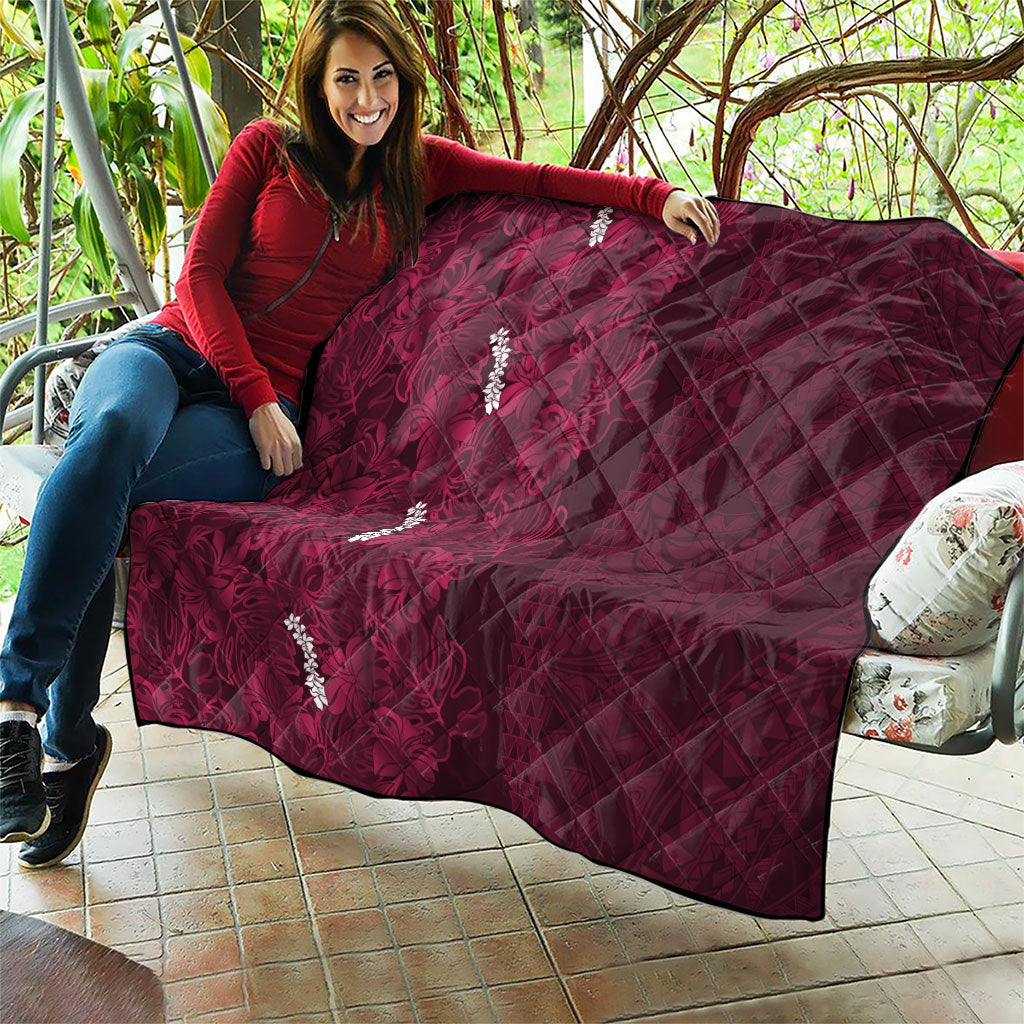 Burgundy Hibiscus Monstera Seamless Kakau Hawaii Quilt LT14 - Polynesian Pride
