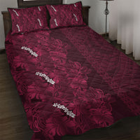 Burgundy Hibiscus Monstera Seamless Kakau Hawaii Quilt Bed Set LT14 Burgundy - Polynesian Pride