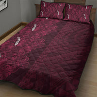 Burgundy Hibiscus Monstera Seamless Kakau Hawaii Quilt Bed Set LT14 - Polynesian Pride