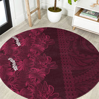 Burgundy Hibiscus Monstera Seamless Kakau Hawaii Round Carpet LT14 Burgundy - Polynesian Pride