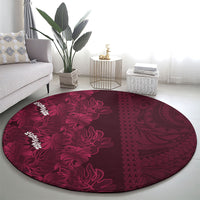 Burgundy Hibiscus Monstera Seamless Kakau Hawaii Round Carpet LT14 - Polynesian Pride