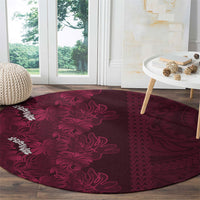 Burgundy Hibiscus Monstera Seamless Kakau Hawaii Round Carpet LT14 - Polynesian Pride