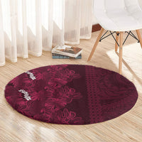 Burgundy Hibiscus Monstera Seamless Kakau Hawaii Round Carpet LT14 - Polynesian Pride