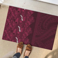 Burgundy Hibiscus Monstera Seamless Kakau Hawaii Rubber Doormat LT14 - Polynesian Pride