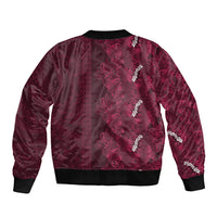 Burgundy Hibiscus Monstera Seamless Kakau Hawaii Sleeve Zip Bomber Jacket LT14 - Polynesian Pride