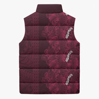 Burgundy Hibiscus Monstera Seamless Kakau Hawaii Sleeveless Puffer Jacket LT14 - Polynesian Pride