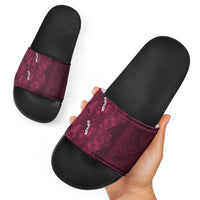 Burgundy Hibiscus Monstera Seamless Kakau Hawaii Slide Sandals LT14 - Polynesian Pride