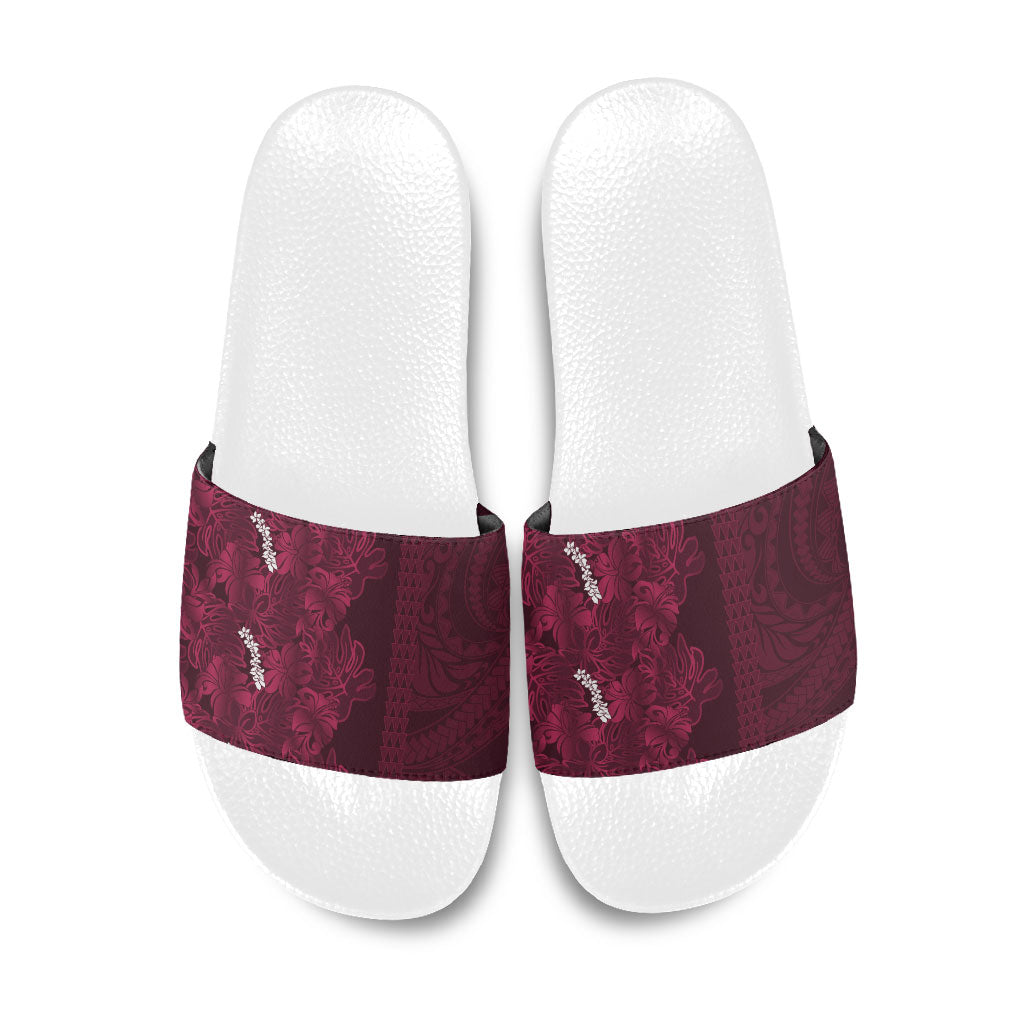 Burgundy Hibiscus Monstera Seamless Kakau Hawaii Slide Sandals LT14 Burgundy - Polynesian Pride