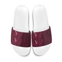 Burgundy Hibiscus Monstera Seamless Kakau Hawaii Slide Sandals LT14 Burgundy - Polynesian Pride