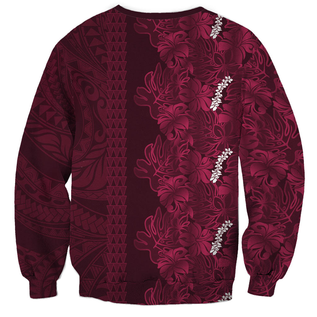 Burgundy Hibiscus Monstera Seamless Kakau Hawaii Sweatshirt LT14 - Polynesian Pride