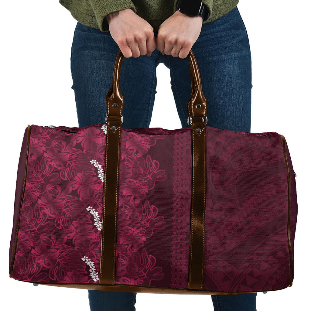 Burgundy Hibiscus Monstera Seamless Kakau Hawaii Travel Bag LT14 Burgundy - Polynesian Pride