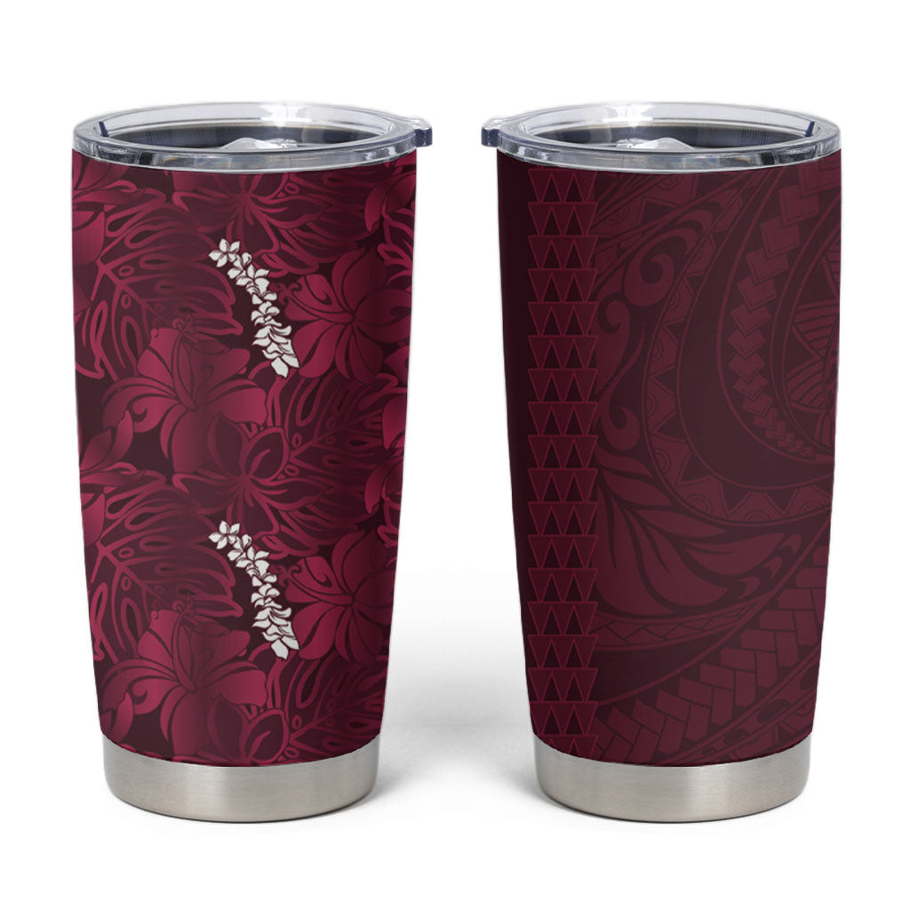 Burgundy Hibiscus Monstera Seamless Kakau Hawaii Tumbler Cup LT14 Burgundy - Polynesian Pride