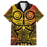 Marquesas Islands Family Matching Off The Shoulder Long Sleeve Dress and Hawaiian Shirt Marquesan Tattoo Yellow Gradient - Polynesian Pride