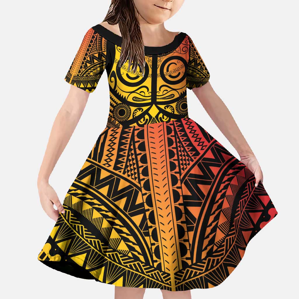 Marquesas Islands Family Matching Off Shoulder Maxi Dress and Hawaiian Shirt Marquesan Tattoo Yellow Gradient - Polynesian Pride