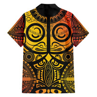 Marquesas Islands Family Matching Off Shoulder Short Dress and Hawaiian Shirt Marquesan Tattoo Yellow Gradient - Polynesian Pride