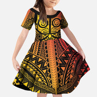 Marquesas Islands Family Matching Puletasi and Hawaiian Shirt Marquesan Tattoo Yellow Gradient LT14 Daughter's Dress Yellow - Polynesian Pride