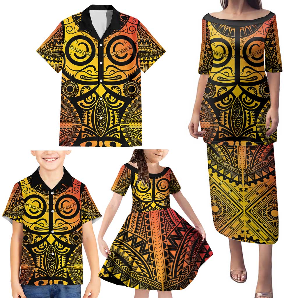Marquesas Islands Family Matching Puletasi and Hawaiian Shirt Marquesan Tattoo Yellow Gradient LT14 - Polynesian Pride