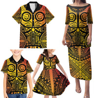 Marquesas Islands Family Matching Puletasi and Hawaiian Shirt Marquesan Tattoo Yellow Gradient LT14 - Polynesian Pride