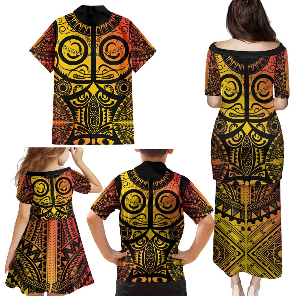 Marquesas Islands Family Matching Puletasi and Hawaiian Shirt Marquesan Tattoo Yellow Gradient LT14 - Polynesian Pride