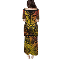 Marquesas Islands Family Matching Puletasi and Hawaiian Shirt Marquesan Tattoo Yellow Gradient LT14 - Polynesian Pride