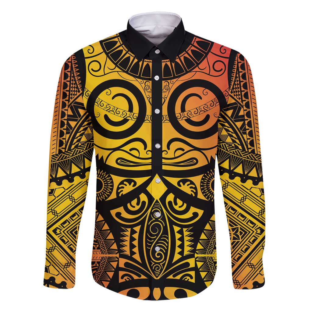 Marquesas Islands Family Matching Tank Maxi Dress and Hawaiian Shirt Marquesan Tattoo Yellow Gradient - Polynesian Pride