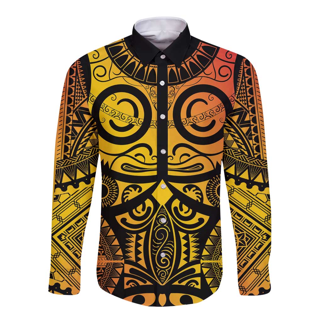 Marquesas Islands Long Sleeve Button Shirt Marquesan Tattoo Yellow Gradient LT14 Unisex Yellow - Polynesian Pride