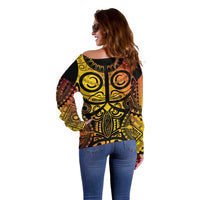 Marquesas Islands Off Shoulder Sweater Marquesan Tattoo Yellow Gradient LT14 - Polynesian Pride