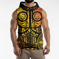 Marquesas Islands Sleeveless Zip Hoodie Marquesan Tattoo Yellow Gradient LT14 - Polynesian Pride