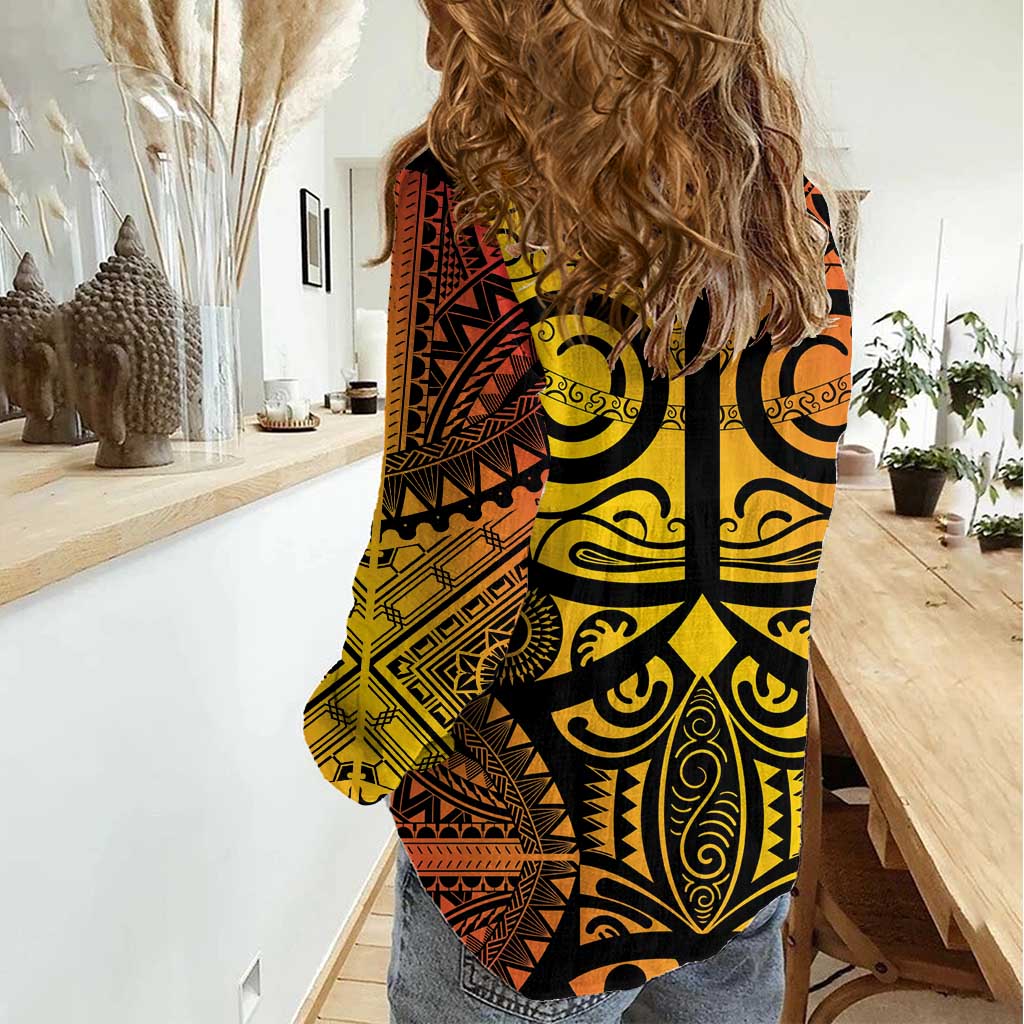Marquesas Islands Women Casual Shirt Marquesan Tattoo Yellow Gradient LT14 - Polynesian Pride